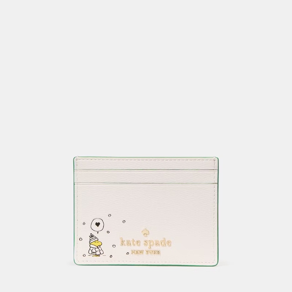 ♠️Kate Spade X Peanuts Snoopy Small Slim Leather Cardholder Card Case, Cream NWT